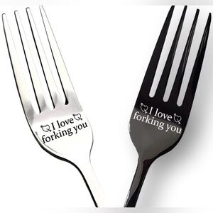 “I Love Forking You” Engraved Stainless Steel Novelty Gift – Silver or Black